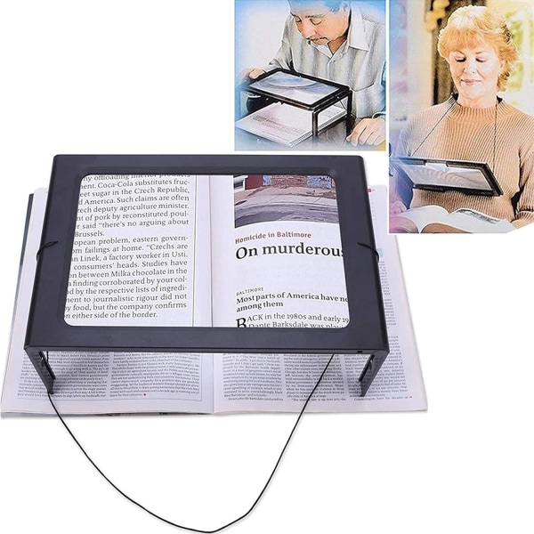 Leselupe, Lupe mit Licht 3X Vergröserung Lesehilfe mit 4 LED Light för Senioren - A4 Rechteckige mit Klappbarer Ständer Hände Frei für Bücher,