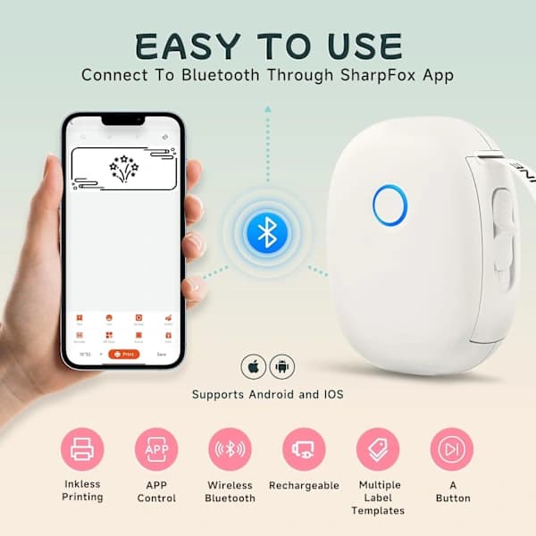 Bluetooth termisk skrivare med 1 rulle etikettpapper (grön)