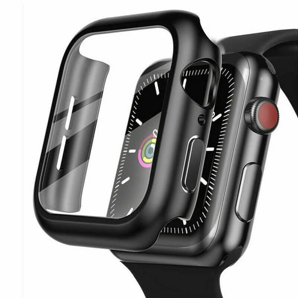 Stødresistent etui til Apple Watch 44mm + Hærdet Glas 2-i-1 - Sort