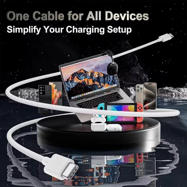 2-meter USB-C datakabel – USB-C til USB-C datakabel, nylonflettet, kompatibel med iPhone 17/16/15, iPad, MacBook, Samsung.