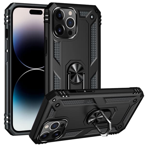 iPhone 14 panssarikuori pidikkeellä. Musta