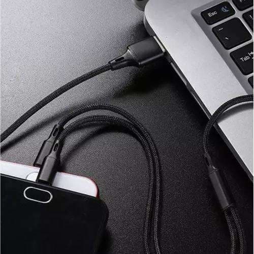 3i1 Micro USB / Lightning / USB Typ-C USB-kabel Svart