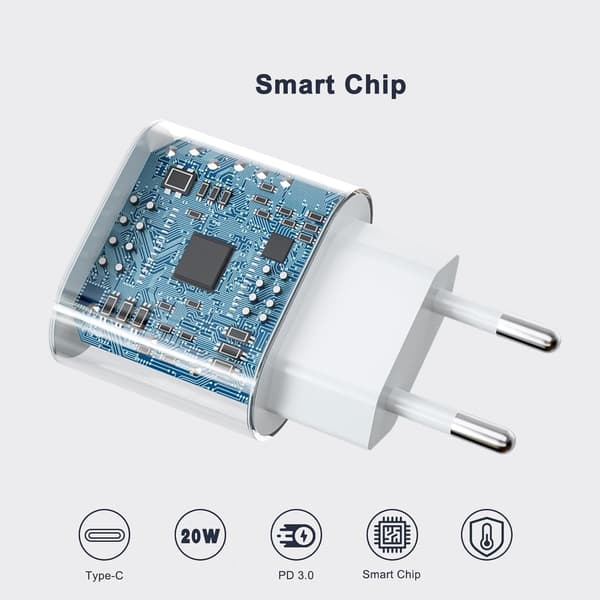 iPhone snabbladdare USB-C PD 3.0. 20W strömadapter + kabel vit