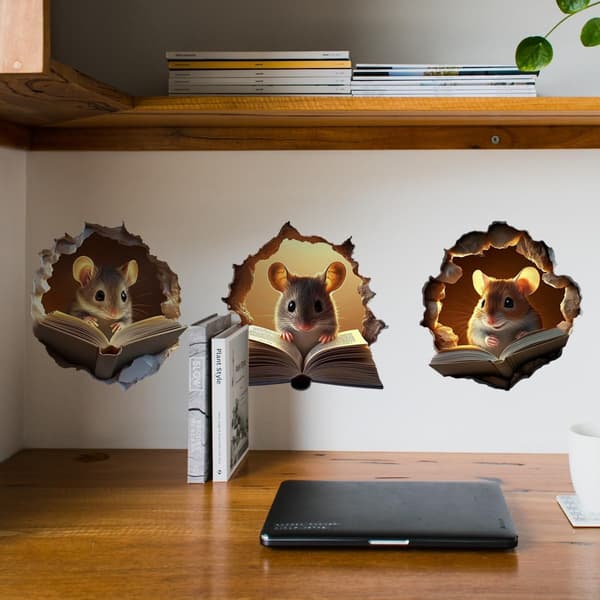 3D Musshål Väggklistermärken - Rolig present till sovrum, läsrum och klassrum.