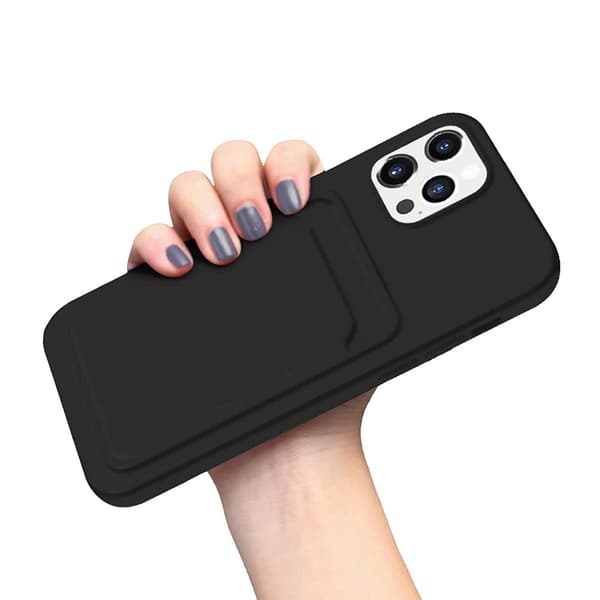 iPhone 12/12 Pro silikonikuori korttipidikkeellä - Musta Musta