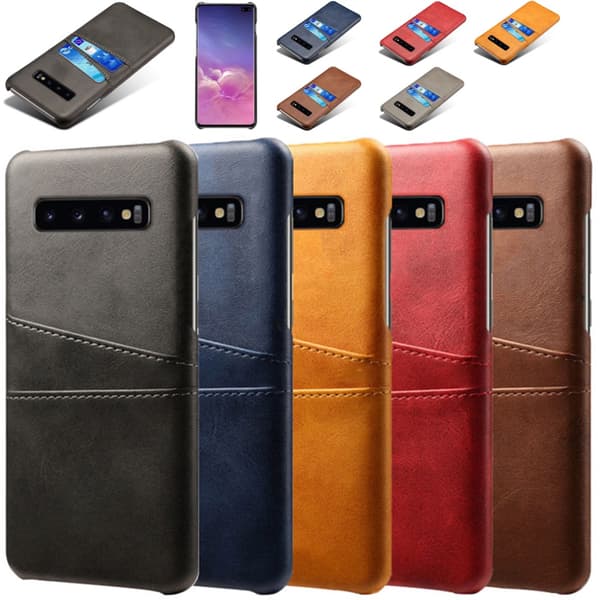 Samsung S10+ skyddsfodral, äkta läder, stöder Visa, Amex och Mastercard-kort - Svart Samsung Galaxy S10+