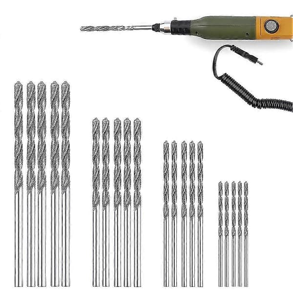 Diamantborebit til smykkefremstilling, 20-delt sæt med 1mm-2.5mm spiralborebit [DB] Sølv
