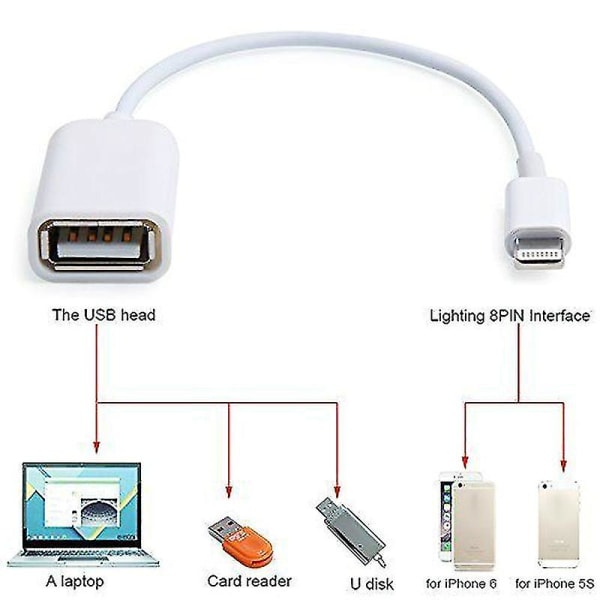 8 Pin Otg Adapter Lightning Hane Till USB Kabel Ledning För Iphone Ipad Kamera Vit