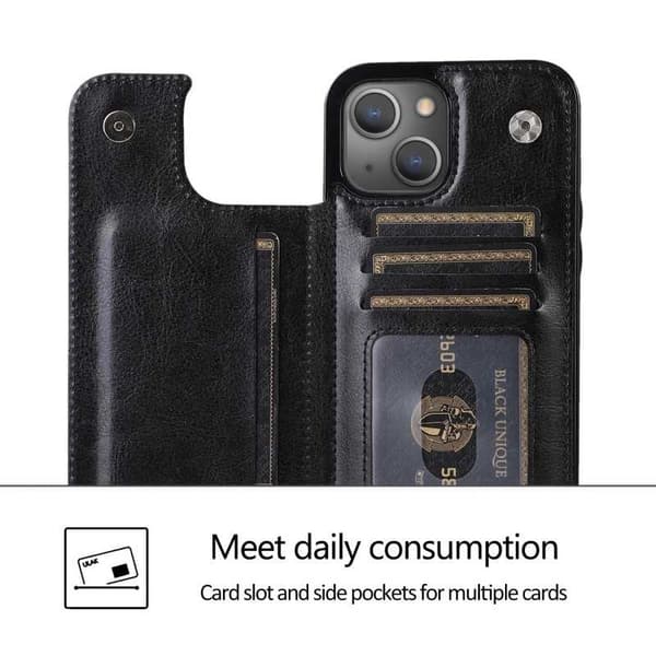iPhone 13 Mini Stødsikkert Etui Kortholder 3-RUM Flip Sort