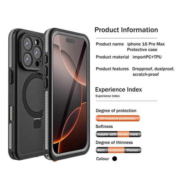 REDPEPPER iPhone 16 Pro Max-deksel MagSafe Støtteben Vanntett IP68