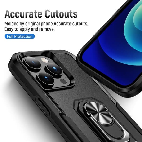 iPhone 15 Pro Max Hybridcover med Fingerring & Metalplade - Sort Sort