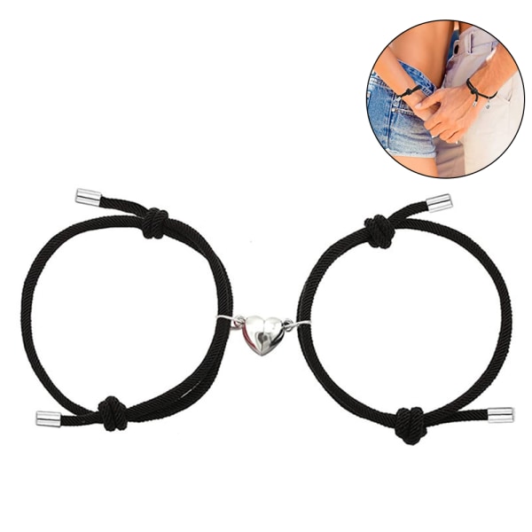 Magnetiska armband med charm-hänge för par, flätad rep-armband med magnetiska klockor, löften om evig kärlek, 1 par för kvinnor och män