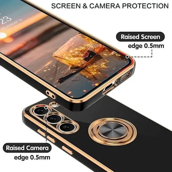 Etui til Samsung Galaxy S25, Stødsikker Silikone med Rotationsring - Sort (YH) Sort