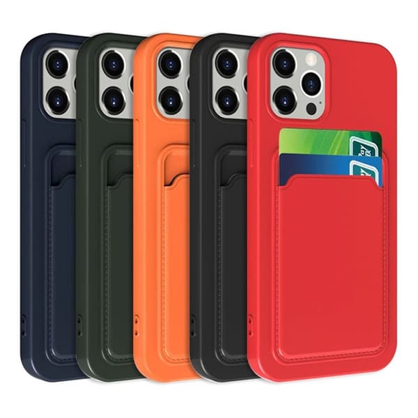 iPhone 15 Pro Max Silikone Mobilcover med Kortholder - Orange