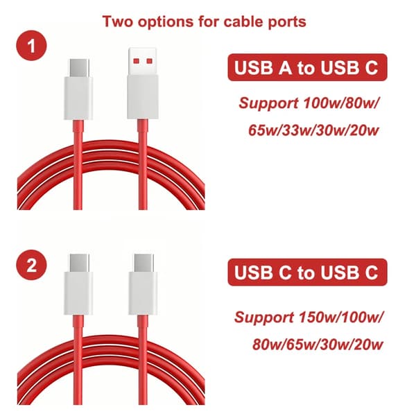 2-pak OnePlus 100W 80W 65W Warp Supervooc opladerkabel til 13R 13 12 11 Nord 4 CE4 Lite USB-C til A kabel 2m usb c til a kabel