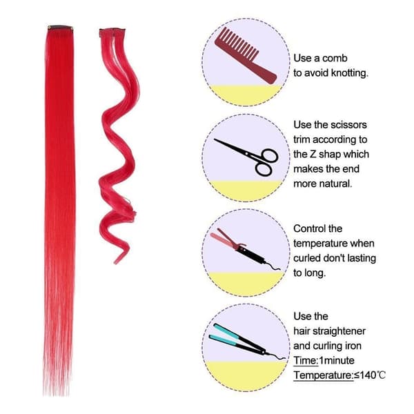 4-pak - Clip-on farvede hårextensions / løkker - 56 cm #5 Blå