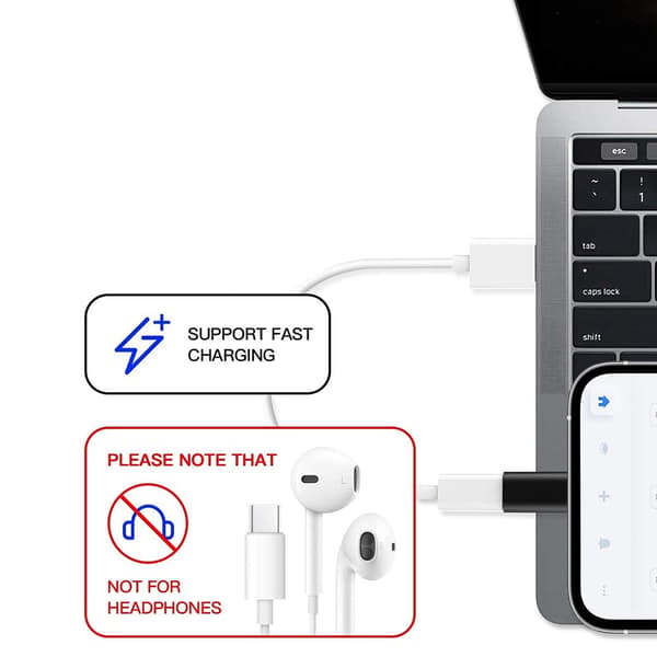 Adapter USB-C till Lightning 2-i-1 Laddning + Dataöverföring Svart