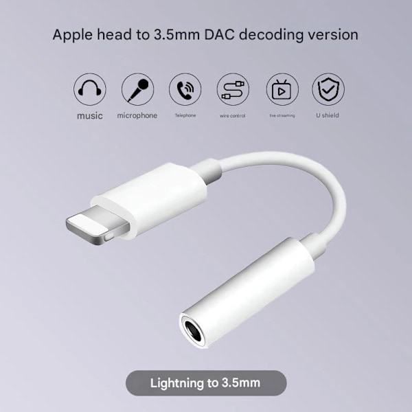 till 3.5mm AUX - iPhone / Apple - Hörlursadapter (Vit)