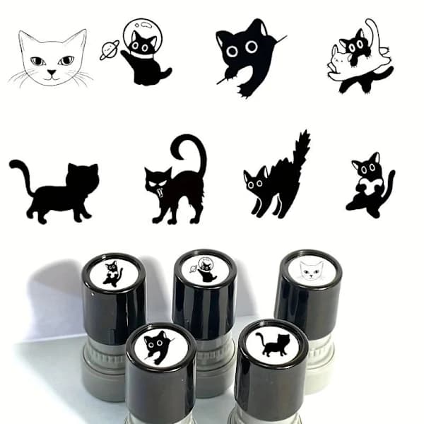 Tecknad svart kattstämpel, härlig form, DIY Scrapbooking Deco A8