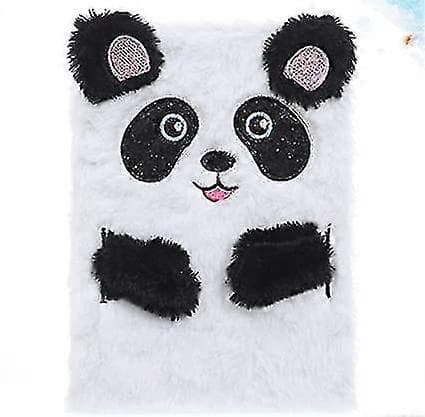 Plys notesbog, imiteret pels notesbog til børn, panda-mønstret dagbog, hardcover notesbog, skriveblok, skolepapir, hvid