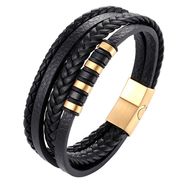 Stilfuldt holdbart vævet læderarmbånd Brun-Guld 21CM