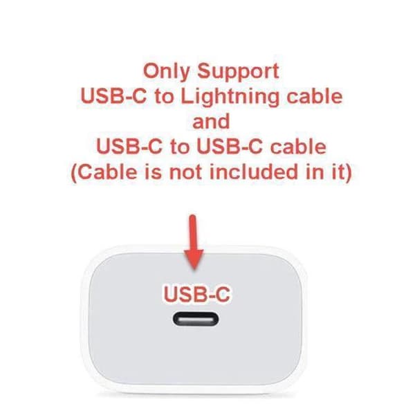 Oplader til Apple iPhones 11/12/13/14/15/16/17. USB-C strømadapter, 20W. Hvid.