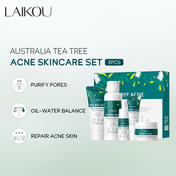 Australsk Tea Tree 5-Delt Ansiktspleiesett (OEM) - Rens, Krem, Toner, Serum