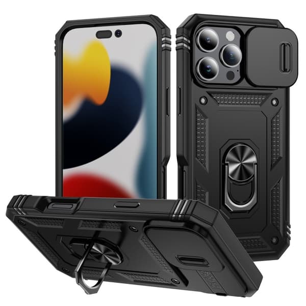 iPhone 16 Pro Max Hybrid Cover med Ringholder & Kamerabeskyttelse - Sort