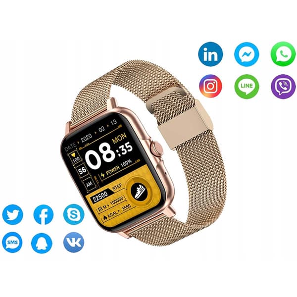 FitPro Smartwatch med 2 Armbånd | Måler Puls, Blodtryk, Søvn og Bevægelse | Guld guld