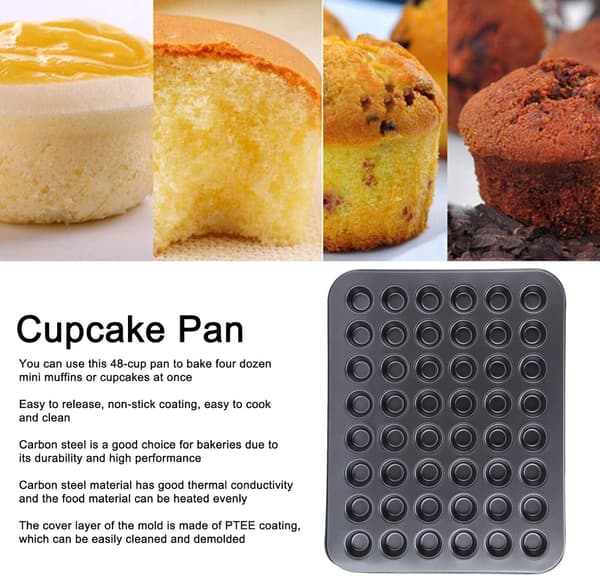 48-koppers cupcake bageform, non-stick belægning, 48-koppers mini muffinform, rund cupcake bageform, ovnbageform, bageredskaber, køkkentilbehør