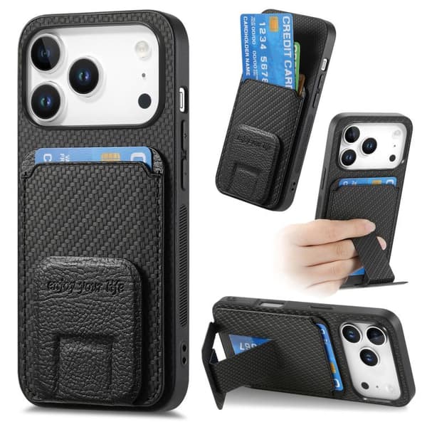 Lompakkokotelo korttipaikoilla ja jalustalla iPhone 17 Pro Maxille –