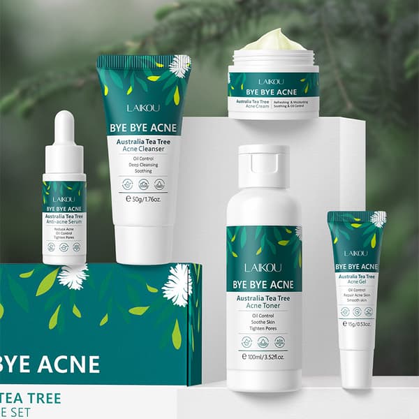 Australsk Tea Tree 5-delt Ansigtsplejesæt (OEM) - Rens, Creme, Toner, Serum