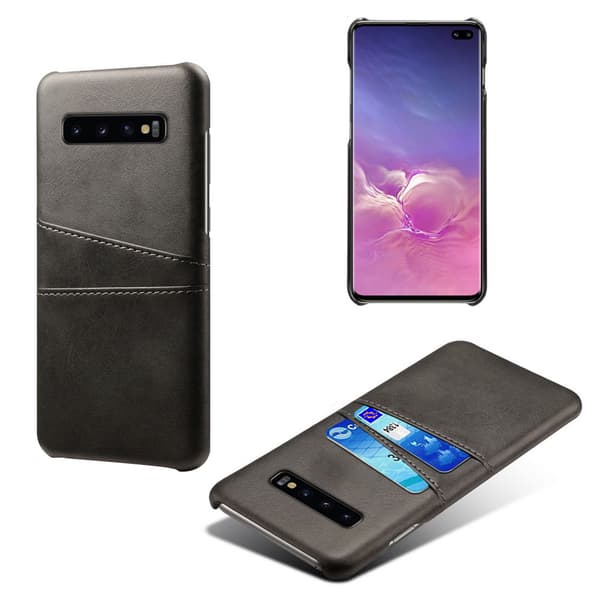 Samsung S10+ skyddsfodral, äkta läder, stöder Visa, Amex och Mastercard-kort - Svart Samsung Galaxy S10+
