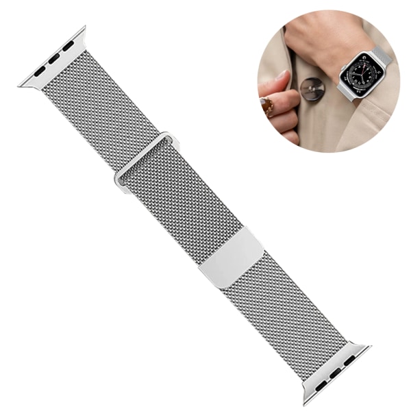 Magnetiskt armband kompatibelt med Apple Watch  Mesh Milanese-rem med justerbar ögla, metallarmband för tillämplig applewatch-rem