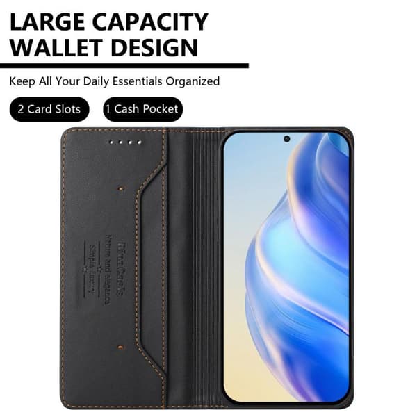 Samsung Galaxy S26 5G Dobbeltfoldbart Magnetisk Telefoncover, RFID Tyverisikret Lædermateriale, Sort