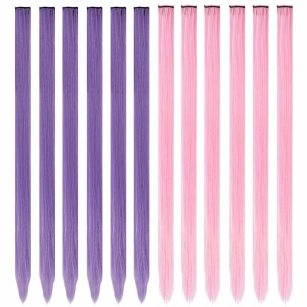 Farget hårforlengelse. 12 STK Lilla og rosa clip-in hårforlengelse