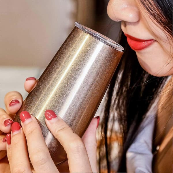 Champagneglas, stilkløse fløjteformede, 6-delt sæt, dobbeltvæggede isolerede mini cocktailglas i rustfrit stål, rosaguld, velegnet til kaffe a