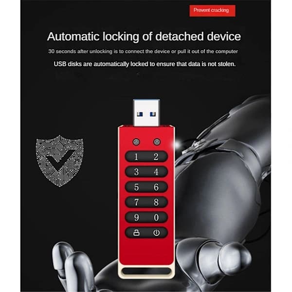 Sikker USB-flashdrev, 32 GB krypteret USB-flashdrev med hardware-adgangskode tastatur USB 3.1