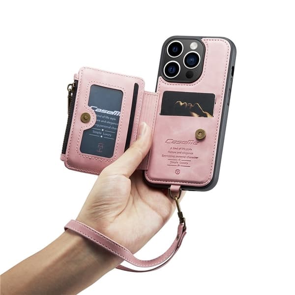 iPhone 14 Pro Max Plånboksfodral C20 med Dragkedjestativ - Rosa