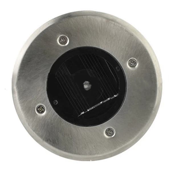 Sæt med 6 LED-solcellelamper til nedgravning - Rund - Diameter: 85 mm - Vejrbestandig - Front i rustfrit stål - 6 solceller Li