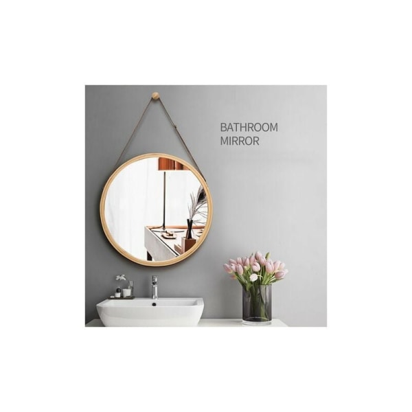 Rund Wandspiegel 45 cm Holzdekor-Spiegel mit Holzrahmen mit Haken für Badezimmer, Schlafzimmer eller Ankleidezimmer