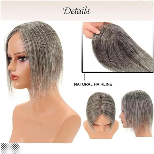 10-tommers syntetisk hårforlengelse med lugg, 11x8 cm silkebaseklips, rett hårforlengelse, hårforlengelse for kvinner (sølvgrå)