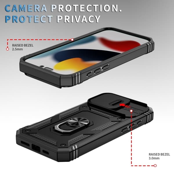 iPhone 16 Pro Max Hybrid Cover med Ringholder & Kamerabeskyttelse - Sort