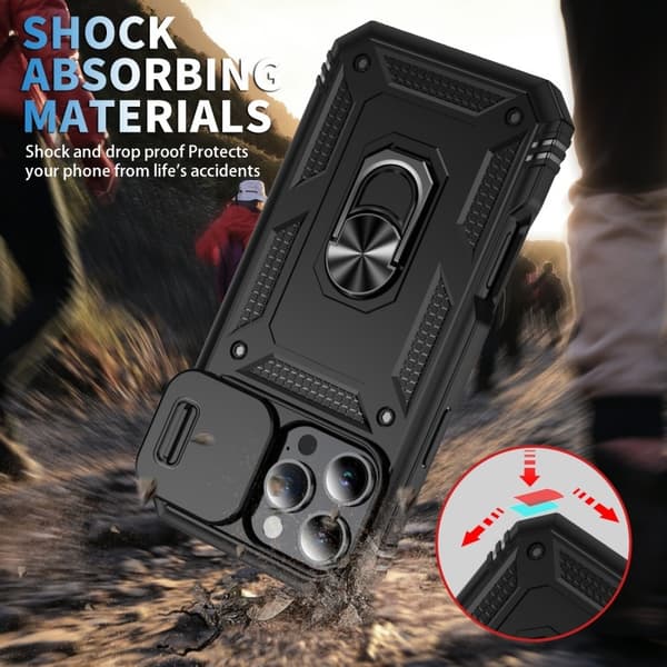 iPhone 16 Pro Max Hybrid Cover med Ringholder & Kamerabeskyttelse - Sort