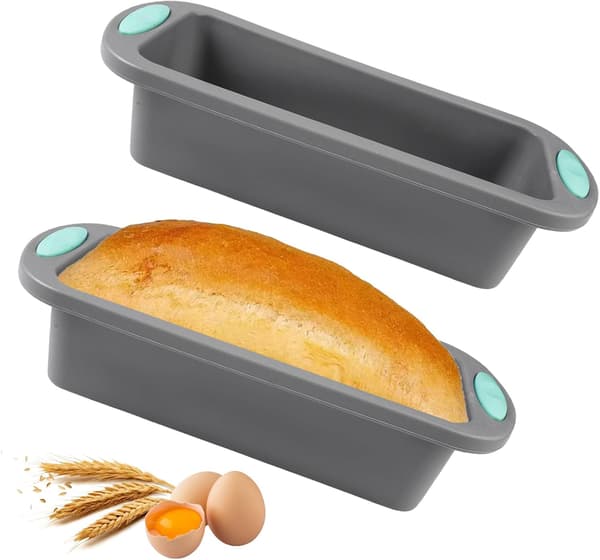 Rektangulær silikone brød- og kageform, non-stick bageform, kage- og brødboksform, BPA-fri, 27,8 x 12 x 6,5 cm, lysegrå.