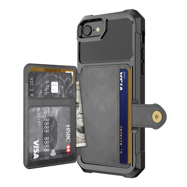 iPhone 6/6S/7/8/SE (2020/2022) - Magnetisk Pung Etui - Sort Sort Sort