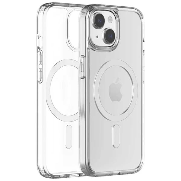 iPhone 15 Plus magnetiskt telefonfodral, MagSafe-kompatibelt, transparent.