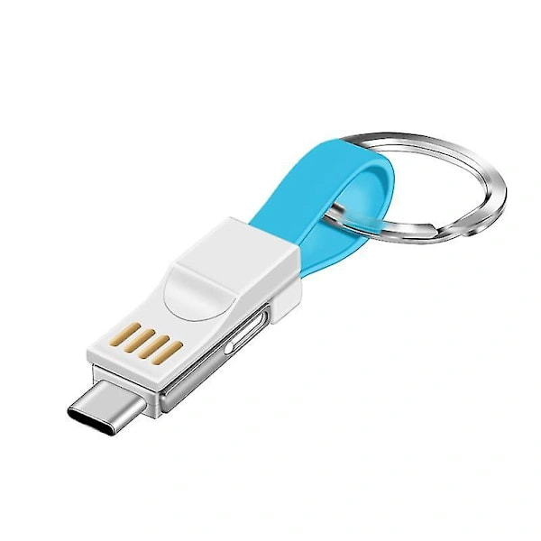 3-i-1 Mini Nøkkelring Lader USB-kabel Micro USB Type C Lightning-kabel