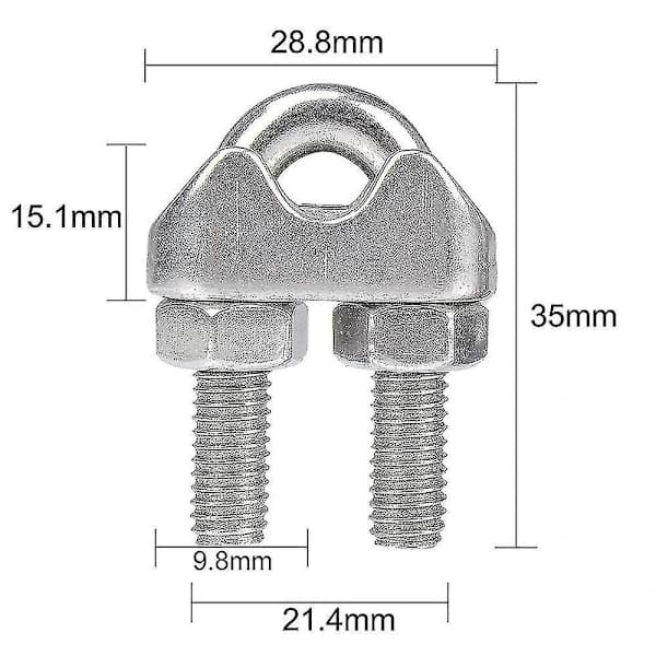 12 stk. M8 rustfri stålwireklemme, wireklemme kabel / U-bolt sadelbefæstelse M8, wirekabel til dyrehegn