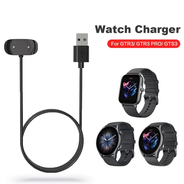 USB-laturi Amazfit GTR 3/GTR 3 Pro/GTS 3 -kelloille, musta